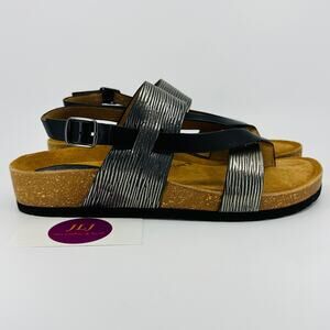 Sofft Women's Silver/Black Leather Adjustable Slingback Comfort Sandals Size 8.5